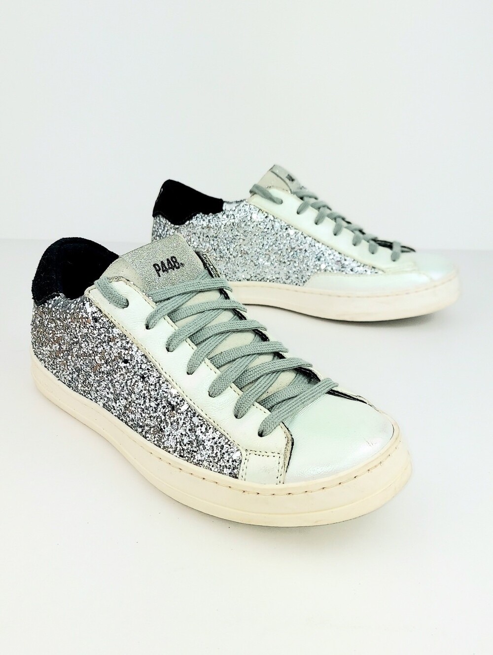 P448 John Ginevra White Silver Glitter Sneakers 36